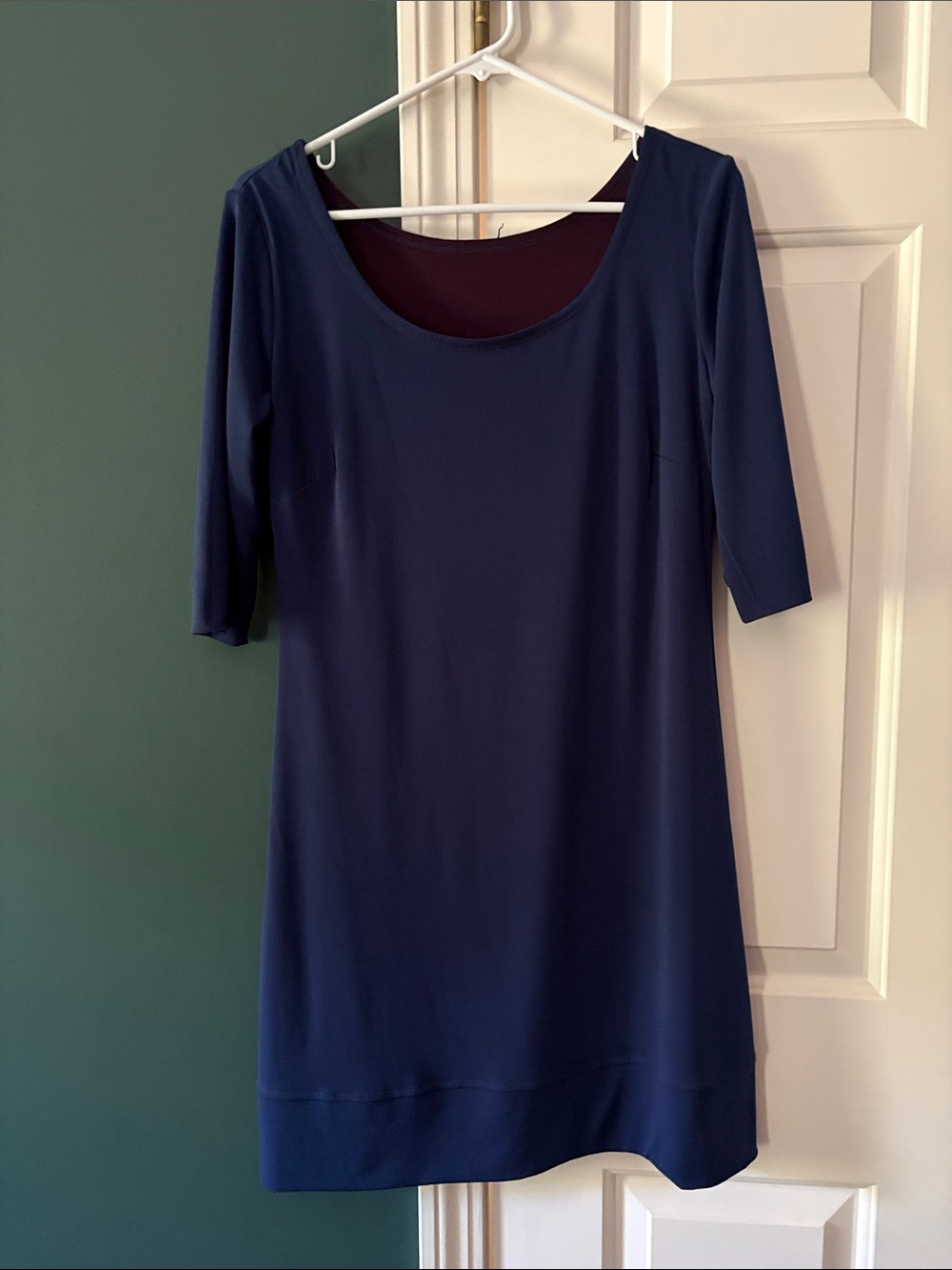 Women’s Scoop Neck Tunic Top/Dress Reversible Plum with Navy Trim or Navy